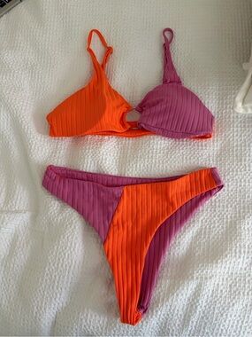 SHEIN Orange & Purple Ribbed Colorblock Bikini Set
